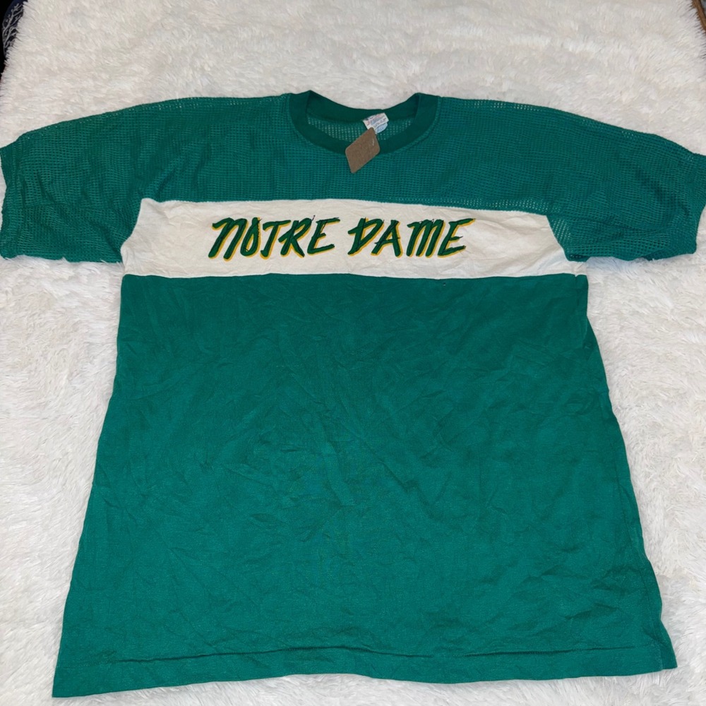 Champion Jersey Shirt Womens XL Green Excellent Vintage Notre Dame Mesh Top USA
